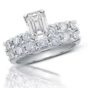 Natural GIA 3.50 Ct Flawless Emerald Cut Diamond Bridal Ring Set 18k White Gold