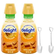 Int'l Delight Zero Sugar Caramel Macchiato Coffee Creamer 2 Pck w/ Shovel Spoons