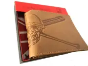 New Corder London Mens Leather Wallet Baseball Skull BILLFOLD Tan RFID