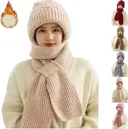 [Generic] Integrated Ear Protection Windproof Cap Scarf,2 in 1 Winter Warm Knitted Hat Scarf,Thickening Beanie Hat Scarf,Knitting Thick Warm Ear Guard Hat
