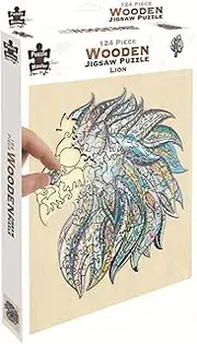 Puzzle Master Wooden Puzzle - Art Jigsaw Wood Cut Puzzle with Display Stand for Adults and Kids - Lion 2.0 124-Pieces Set