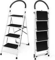 Costway 4 Step Ladder, Folding Step Stool, Portable Step Ladder for Home, White