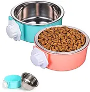 HERCOCCI Crate Dog Bowl, Removable Stainless Steel Pet Kennel Cage Hanging Food Bowls and Water Feeder Coop Cup Prevent Overflow for Puppy, Medium Dog, Cat, Rabbit, Ferret (2PCS)
