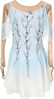 [Zagitova] Figure Skating Dress for Girls Patchwork Women Crew Neck Competition Dance Outfits with Rhinestone