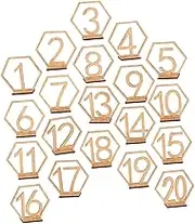 CHILDWEET 20pcs Wooden Table Numbers Hollow Hexagon Shape with Holder Base for Wedding Decoration Banquets and Events Premium Table Numbers Decor