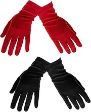 [EMSea] 2 Pair Short Satin Gloves for Tea Party, Halloween Costume, Women's Gown, Opera, Wedding, Banquet Dress - 22cm Black and Red