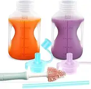 Jelly Ruru Silicone Reusable Baby Food Pouches with Straws, Leakproof Refillable Squeeze Pouches, Dishwasher, Freezer, Microwave Safe, Baby Food Storage for Homemade Puree, Yogurt (one size, Count, 2)