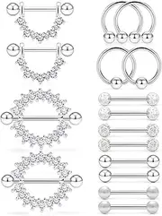 [Ruifan] 16G 9/16Inch Crystal Ball Nipple Tongue Tongue Shield Rings Stainless Steel Straight Barbell Body Piercing Jewelry Retainer