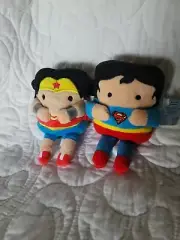 Justice League Square Favor Plush Superman & Wonder Woman 6" NWT w/clip