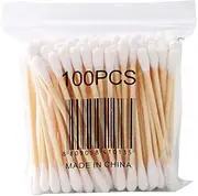 100 Count Cotton Swabs with Wooden Handles Soft Bag Wood Stick Double Head Cotton Swab Sanitary Swab, Recyclable & Biodegradable Cotton Buds for Ear Cleaning, Makeup (Color : Clear)