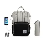Large Capacity Baby Bag Diaper Bag Maternity Bag Mommy Bag Nappy Bag Stroller Bag with USB Charging Port,Black Grey