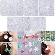 Wehous Christmas Resin Mold Set - 5PCS Tree, Snowflake, Elk Silicone Jewelry Pendant Molds for DIY Earrings, Epoxy Art Craft, Keychain, Ornament Gift