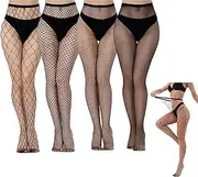 [Zalizr] Women's High Waisted Fishnet Stockings - Black Thigh High Tights Pantyhose for a Sexy Look - Durable and Comfortable Material for All-Day Wear (4 Pack)