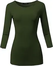 [SSOULM] Women's Casual 3/4 Sleeve Stretchy Slim Fit Basic T-Shirt Top with Plus Size