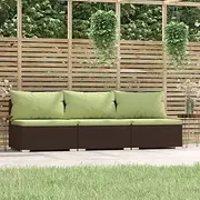 3-Seater Sofa with Cushions Brown Poly Rattan, Garden Furniture Sets
