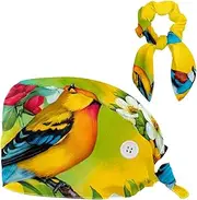 [CWAGFEQZ] Scrub Caps Women,Scrub Hats Suitable for Women,Jungletropical Leaves Birds
