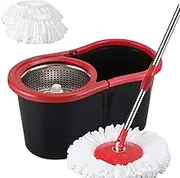 Leona Co Spin Mop and Bucket Set, 360° Spinning Mop with Adjustable Stainless Steel Handle, Magic Spin Rotation Microfibre Mop for Home Floor Cleaning with 2 Replacement Mop Head