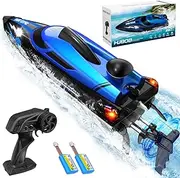 OSWIN RC Boat - HJ808 with 2 Rechargeable Battery, 20+ MPH Fast Remote Control Boat for Pool & Lake, RC Speed Boat 2.4Ghz Race Boats for Adults & Kid, Outdoor Water Toys(Blue)