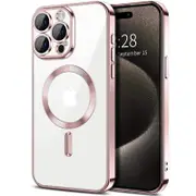 For Apple iPhone 16 MagSafe Magnetic Case with HaloLock Shockproof Protective Electroplating Clear Cover (Rose Gold)