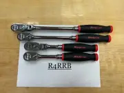 Snap-on Tools USA NEW 4PC 3/8" Drive Red Soft Grip Flex & Fixed Head Ratchet Set
