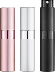 3 Pieces Mini Atomiser, Perfume Atomiser, 8 ml Perfume Atomiser, Empty, Travel Perfume Atomiser, Refillable Bottle, Portable Spray Bottle (Black, Silver, Pink)