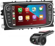 Android Car Radio Car Stereo Head Unit 7'' Touch Screen Car Multimedia Player GPS Navigation WiFi MP5 Bluetooth FM CarAutoPlay for Ford Focus Mondeo C-MAX S-MAX Galaxy II Kuga with DVR Black
