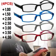 4 Pairs Square Frame Reading Glasses Spring Hinges Readers +1.0 1.5 2.0 2.5 3.0