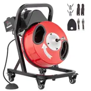 Drain Cleaner Machine 50FT x 1/2 Inch Manual Feed Snake Auger with Wheels