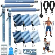 Pilates Bar Set with 4 Latex Elastic Resistance Bands 40lb 50lb 3 Section Pilates Bar Portable Home Workout Fitness for Yoga, Stretching, Sculpting, Twisting, Squat
