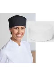Mesh Flat Top Chefs Cap Black White Hat Chef Skull Cap Mens Ladies Cotton Twill