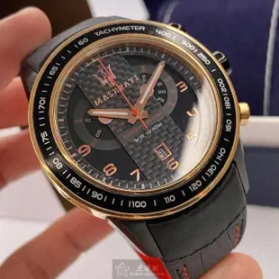 【MASERATI 瑪莎拉蒂】MASERATI手錶型號R8873610003(黑色錶面玫瑰金錶殼深黑色真皮皮革錶帶款)