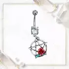 Belly Button Ring Naval piercing Surgical Steel Dangle Star and red rose design
