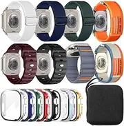 [Elaikement] 8 Pack Compatible with Apple Watch Ultra Band 49mm and Electroplating Screen Protector Case, Trail Loop Alpine Loop Sport Loop Ocean Band for Ultra 2 49mm and Apple Watch Case with Storage Bag