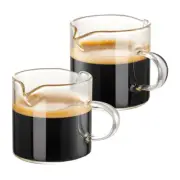 Espresso Cups Set of 2, 4 OZ Spouts Cups Clear Glass Milk Cup with Handle L2A3