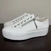 Paul Green Skylar Leather Platform Sneaker Women’s 6 White Side Zipper E345421