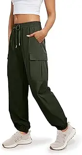[Cosmolle] Women Cargo Pants Elastic Waist Quick Dry Joggers with Multiple Pockets for Lounge, Outdoor, Athletic
