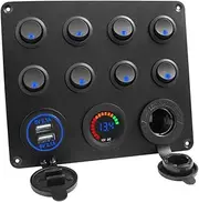 Gang Switch Control Panel with Dual Charger Car Lighter Voltage Display for Boat and Camper Use Combination Control Panel with LED Indicator