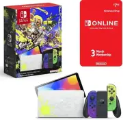 NEW Nintendo Switch OLED Splatoon 3 Console WOW Decal + 3Month Online Membership