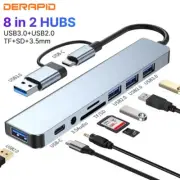 USB HUB 8 in 2 TypeC/USB3.0 To TF/PD +3.5mm 5 in 2 HUB USB C Multi Splitter