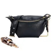 Crossbody Shoulder Bags for Women, Tassel Chest Purses Fanny Packs Belt Black