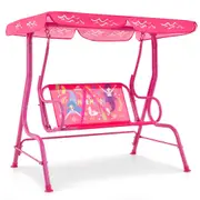 Costway 2-Seater Porch Swing Chair Garden Swing Bench w/Adjustable Tilt Canopy & Metal Stand Mermaid Pattern