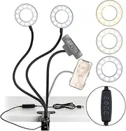 NexiGo 3.5 Inch Dual Selfie Ring Light with Moible Phone & Webcam Holder, 3-Light Modes, 10 Brightness Levels, LED Ringlight with Tripod Stand, for Live Streaming Makeup Video Conference