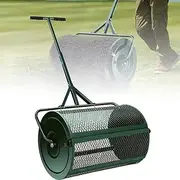 24 Inch Compost Spreader Lawn & Garden Spreaders, Heavy Duty Manure Spreaders, Lawn and Garden Peat Moss Roller with Side Latches, Powder Coated Steel Mesh Basket for Spreading Manure, Topsoil