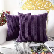 Dark Purple Striped Cushion and Pillow Cover Set of 2, Soft Corduroy Decorative Square Cushion Cover Cushion Covers Pillow Case, Home Decorations for