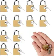 [HexinYigjly] 12-Pack 20mm Antique Brass D-Shaped Keyed Padlocks - Decorative & Secure Locks with Hardened Alloy Core for Luggage, Gym Lockers, Gift Boxes, Storage & Travel. Compact for Backpacks/Security Cases