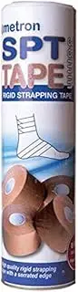 Metron SPT Rigid Sports Tape, Supports Joints Under Stress and Physical Activity, Excellent Adhesion and Maximum Strength, Easy Tear Tape, Contains Latex, 38mm x13.7m, Flesh Coloured, 8 Rolls/Drum