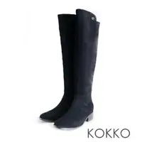 在飛比找momo購物網優惠-【KOKKO 集團】輕奢微辣絲絨感顯瘦麂皮長靴(黑色)