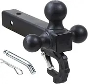 Generic Trailer Hitch Triple Ball Mount with Hook Accessories Matte Black for 2 inch Receiver Towing Box Heavy Duty 30.5cm Length