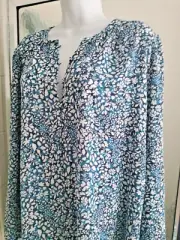 ANN TAYLOR FACTORY SPLIT NECK BUTTON FRONT TOP-EXTRA LARGE-BLUE-LONG SLEEVE-*NEW