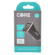 Core Essentials Type-C/USB-A Dual Port Car Charger Fast Charge 15.5W Black